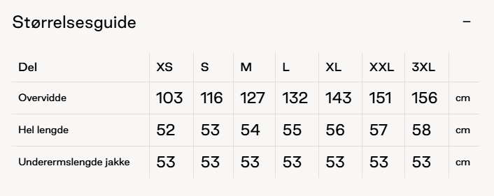 Kort Dagmarjakke size guide